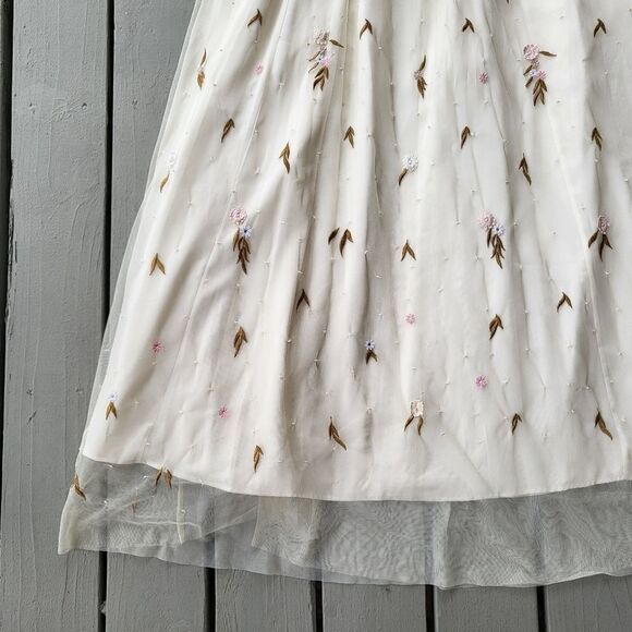ModCloth The Simple‎ Truth Cream Pink Embroidered Tulle Maxi Dress Size L - Picture 8 of 10